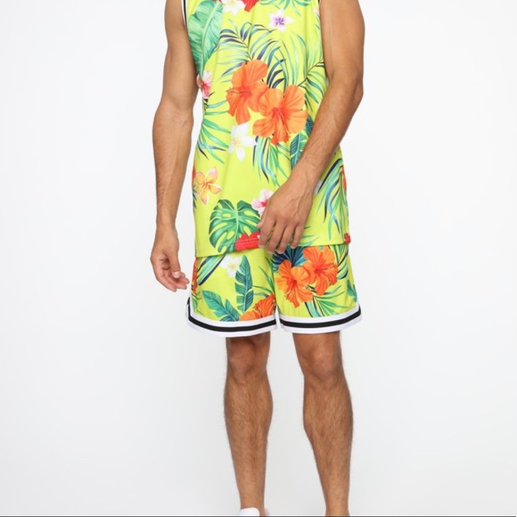 hawaiian print basketball shorts